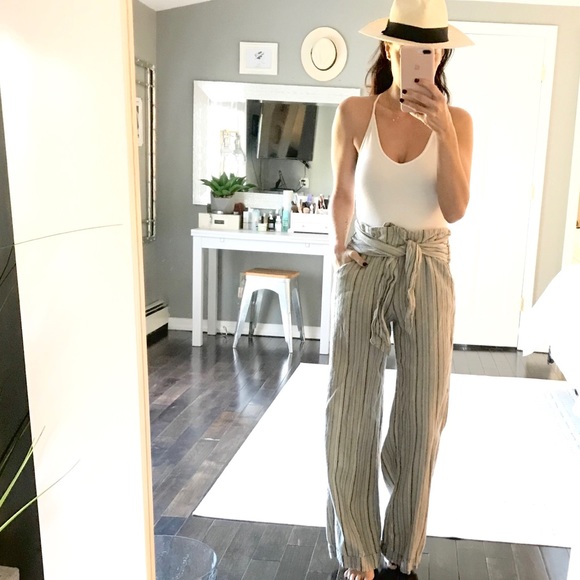 Free People Pants - Free People stripe wide leg tie front pants size 2